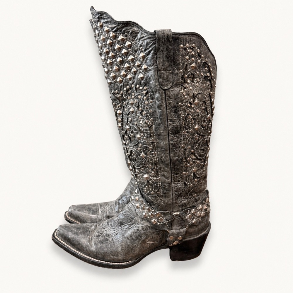 Ferrini 8.5B Italia Country Rebel Rhinestone Cowgirl Boots Studded Harness Bling
